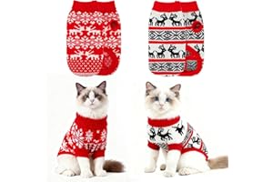 Rypet 2 Packs Cat Christmas Sweater Turtleneck, Pet Cold Weather Pullover Classic Knitwear Reindeer Snowflake Xmas, Cute Winter Soft Christmas Kitten Sweaters for Kitten Puppy and Small Dogs M