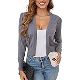 BERESIA Women's V-Neck Button Down Long Sleeve Cardigan for Women Cropped Soft Lightweight Knit Sweater