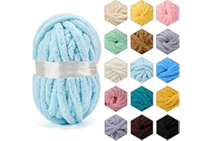 ERLYEEN Chenille Chunky Yarn Super Bulky Soft Thick Fluffy Jumbo Giant Washable Polyester Big Yarn DIY for Arm Knit Blanket Cushion Bed Sofa Home Decor,Light Blue,0.55LB