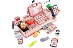ARK MIIDO Kids Cash Register Toy Pretend Play Store Electronic Toy Set Classic Count Toy with Sound, Scanner Food Shopping Basket Pretend Credit Card Gift for Boys Girls 3 4 5 6 7 8 Years