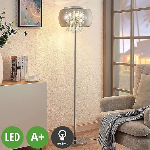 Led Lampadaire Joani Moderne En Gris En Verre E A Pour Salon