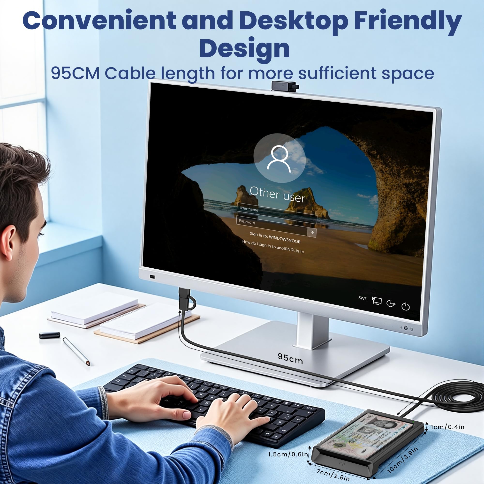 USB‑A & USB‑C Chipkartenleser mit NFC, SmartCard Reader DOD Military Kartenlesegerät für den Neuen Personalausweis, Bankkarten, kompatibel mit Windows, macOS, Linux, Android & PC – 95 cm Kabel 7