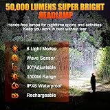 Sefitopher Head Torch Rechargeable Green 50000LM 6 Modes USB Waterproof view 2