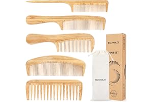 5 Pcs Comb set for Women Men Handmade Bamboo Anti-Static Wide Tooth Comb Tail Combs Fine Tooth Combs Set for Long Short Thick