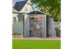 Benass 8X6 FT Outdoor Storage Shed, Metal Garden Shed - Tool Storage Sheds with Lockable Doors, Waterproof Outside Storage Building for Backyard, Patio (Black; Floor Not Included)