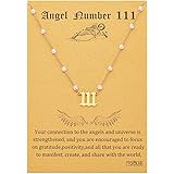 TGOLM Angel Number Necklace 18k Gold Plated Stainless Steel Faux Pearl Choker Chain Gift for Women Girl 16"