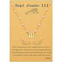 TGOLM Angel Number Necklace 18k Gold Plated Stainless Steel Faux Pearl Choker Chain Gift for Women Girl 16"