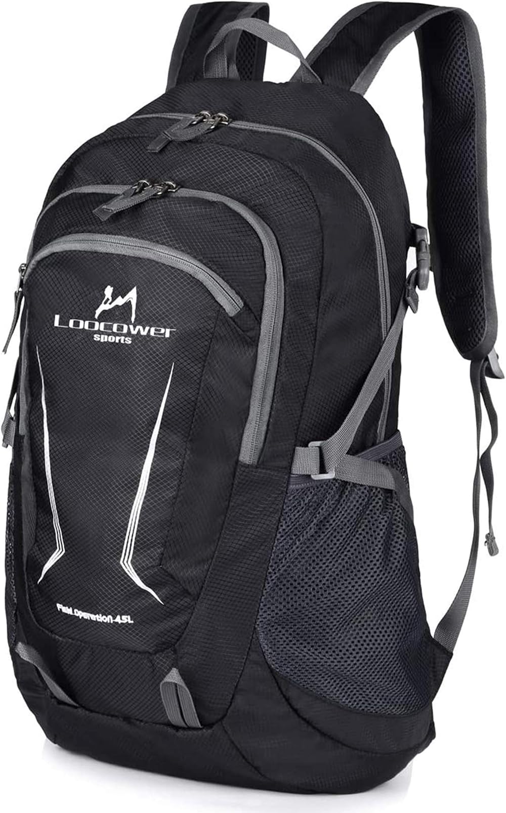 Loocower 45L Lightweight Foldable Backpack Black 45L Daypack Hiking