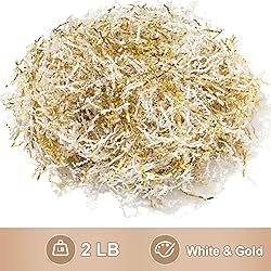 Wowxyz 2 LB Crinkle Cut Paper Shred White & Gold