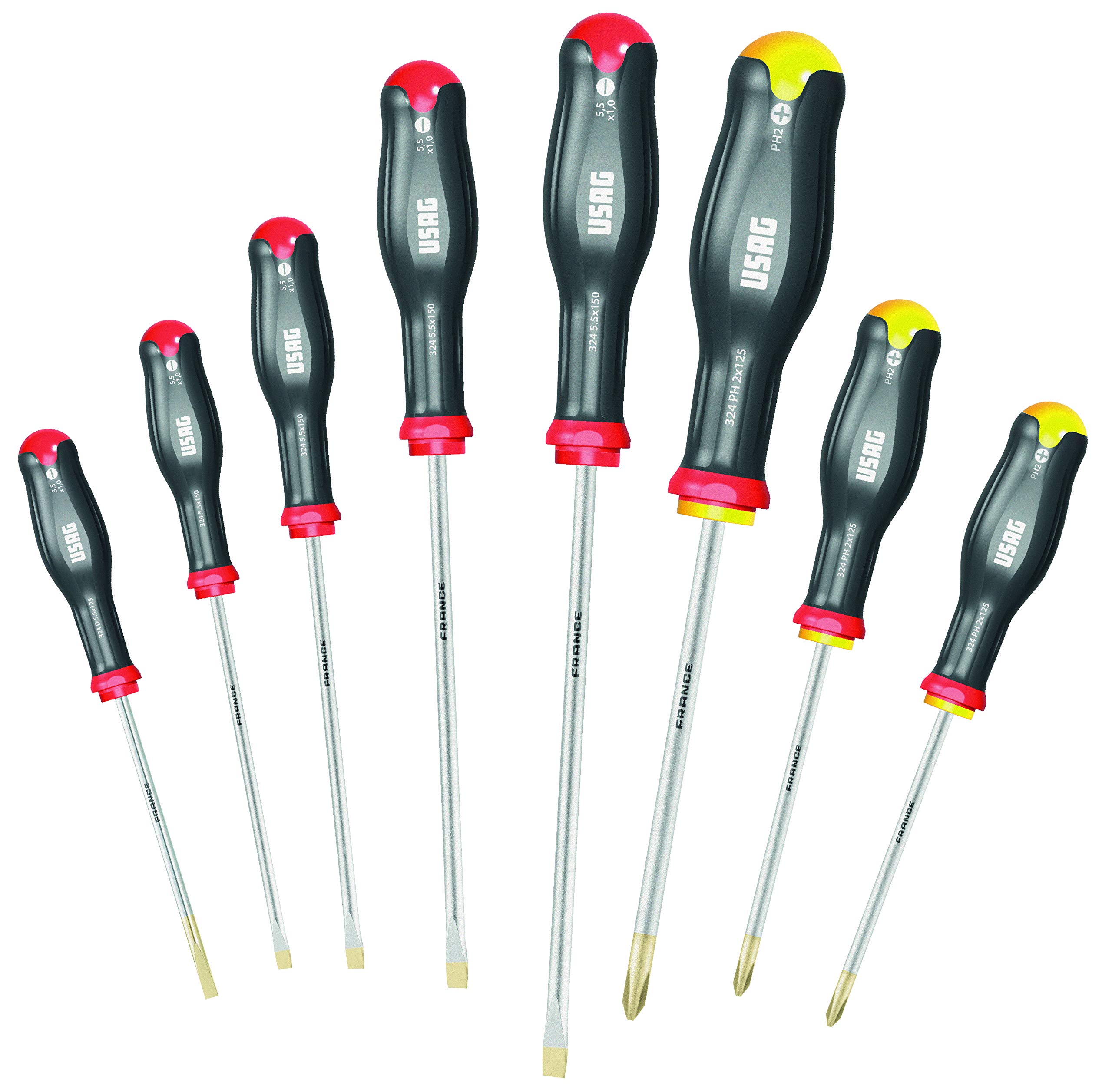 USAG U03240650 - 324 SH8 - Set of 8 screwdrivers for slot-head and PHILLIPS® screws