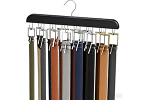 Belt Hanger for Closet Max 42 Belts, Sturdy Wood Belt Rack Closet Accessories with 14 Hooks Belt Organizer for Closet Organiz