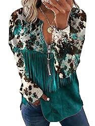 TIAFORD Women's Half Zip Cow Print Sweatshirt Long
