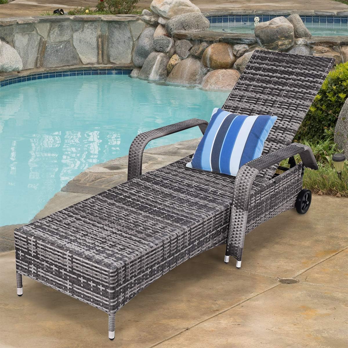 Amazon Com Tangkula Patio Chaise Lounge Chair With Armrest Headrest Wheels Adjustable Backrest Ergonomic Shape Portable Cushioned Lounger Chair Pool Lawn Porch Recliner Sun Chair Lounger Kitchen Dining