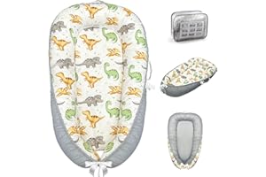 SUPRBIRD Baby Lounger for Newborn, Baby Nest Cover Breathable and Soft Cotton, Infant Lounger with U-Shaped Safety Bumper for Cozy Comfort Essentials (Dinosuars)