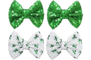 HELYKAKA St.Patrick's Day Sequin Hair Bows for Girls Green Sparkly Alligator Clips Shamrock Glitter Hair Accessories for Little Teen Toddler Girls Kids St.Patrick Gift