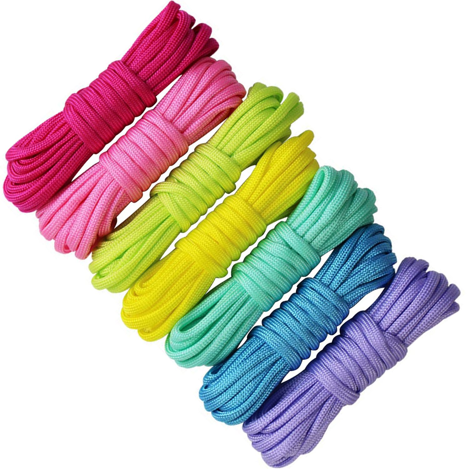 EDGEAM Paracord Set of 7 Cords Bracelet Parachute Cord Survival Nylon Rope DIY Key Chain Pendant (Candy Colour)