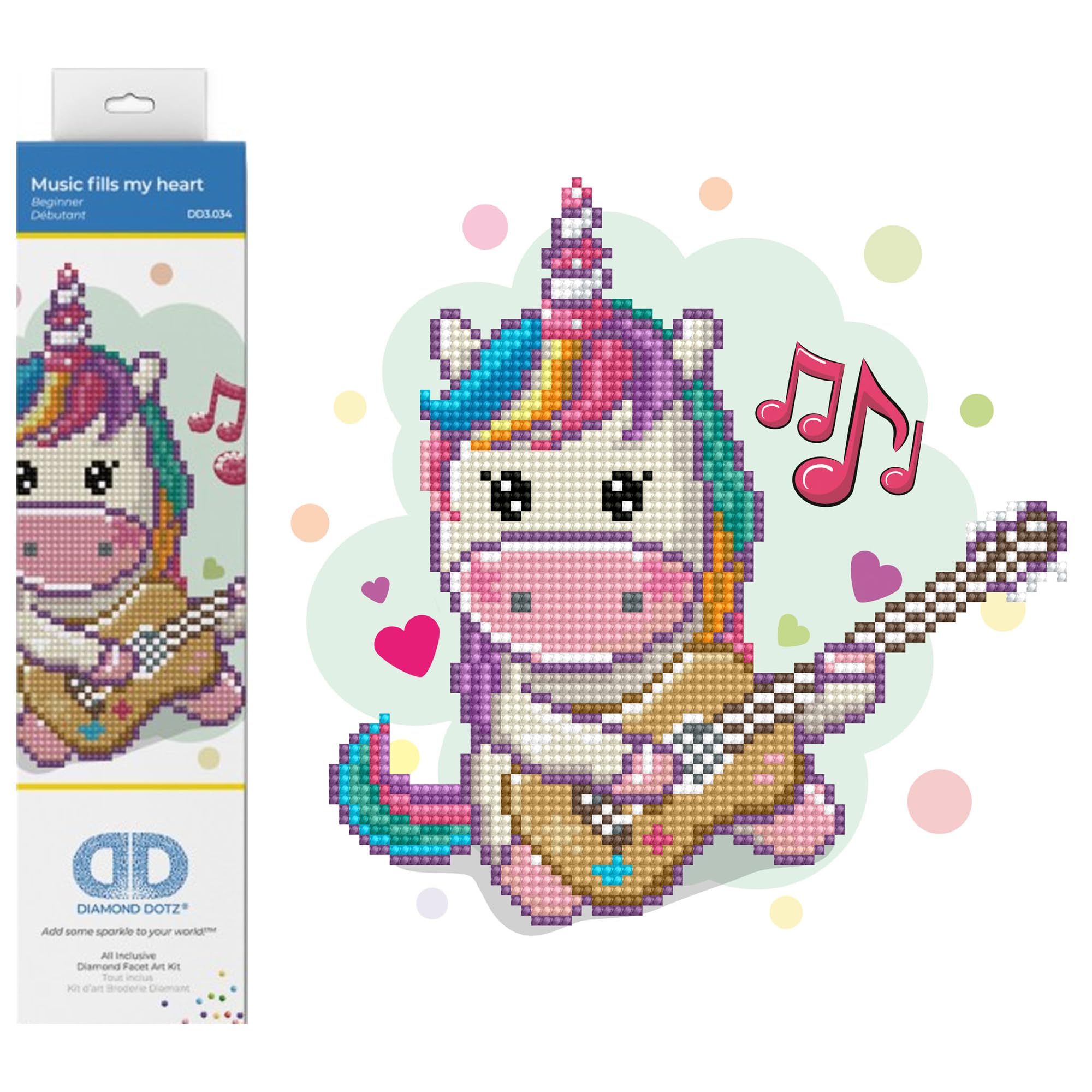 DIAMOND DOTZ Painting, DD3, Beginner Kit, Music Fills My Heart, 23 x 23cm