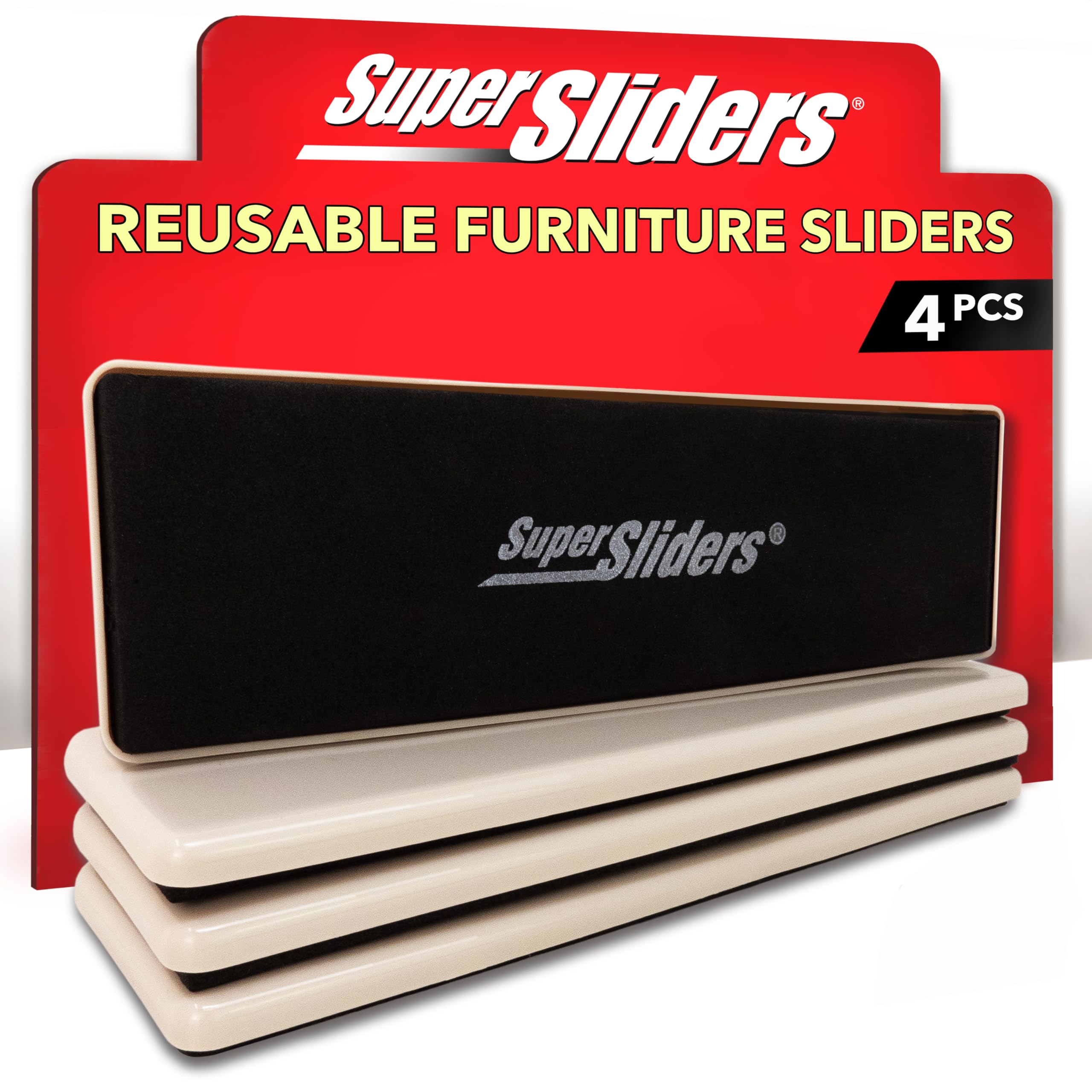 Photo 1 of Super Sliders 4-Pack – 2.5" x 9" Heavy-Duty Furniture Sliders for Carpet – Reusable Plastic Sliders for Moving Couches, Tables, Appliances & More – Effortless Furniture Movers