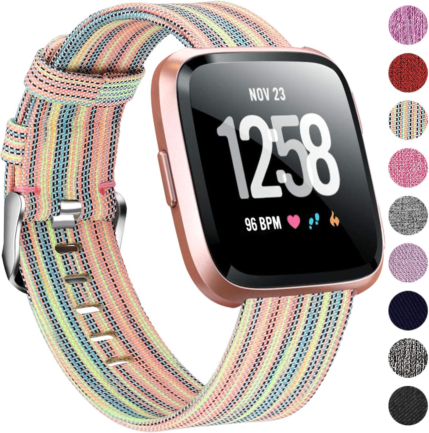 Welltin Bands Compatible with Fitbit Versa/Fitbit Versa 2/Fitbit Versa Lite for Women Men, Breathable Woven Fabric Strap, Quick Release, Adjustable Replacement Wristband for Fitbit Versa Smart Watch