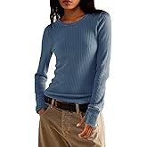 morhuduck Women's Waffle Knit Tops Long Sleeve Shirts Casual Slim Fitted Crew Neck Pullover Shirts