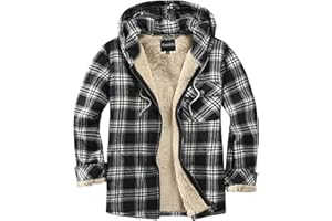 Elesuit Men's Full Zip Fleece Flannel Jackets Shirt Plaid Cotton Hoodies Soft Warm Coat for Men with Hood