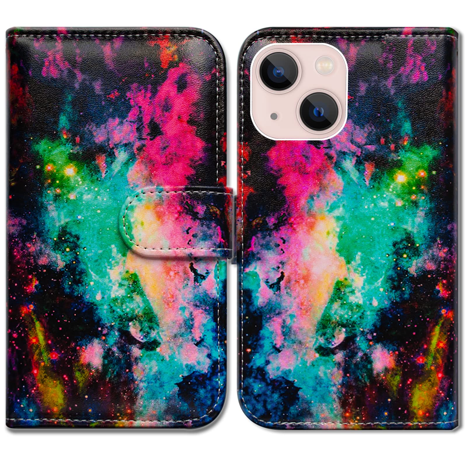 Bcov iPhone 14 Case, Colorful Universe Sky Leather Flip Phone Case Wallet Cover with Card Slot Holder Kickstand For iPhone 14 — image 1