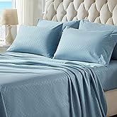 SLEEP ZONE Luxury Embossed Queen Sheets Set, Four-Leaf Clover Pattern Sheet & Pillowcase Sets 4 Piece - Super Soft, Wrinkle Free, Fade Resistant, Deep Pocket 16" (Flint Blue, Queen)