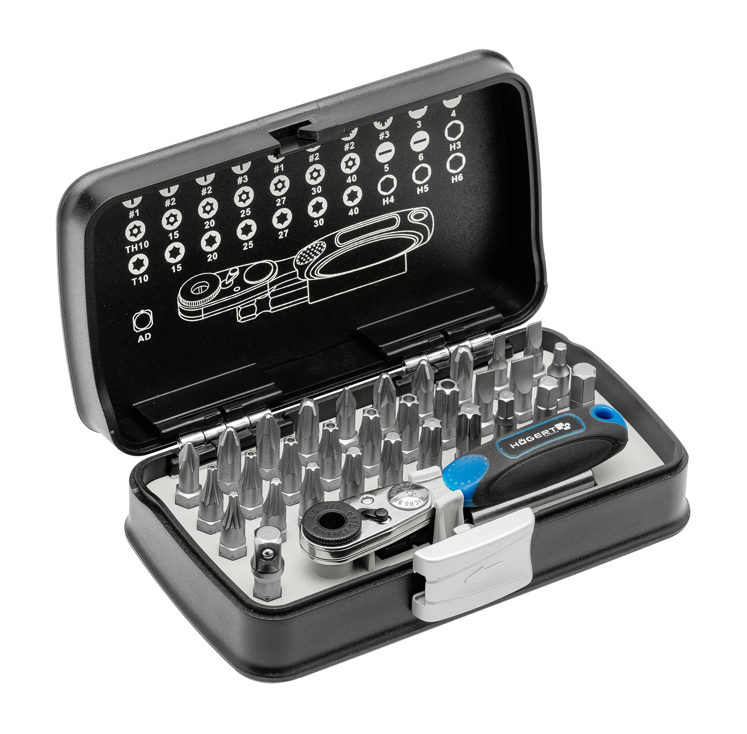 Högert Technik HT1R460 Screwdriver Set with Ratchet Screwdriver Ratchet Bit Set of 33 Screwdriver Bit Set
