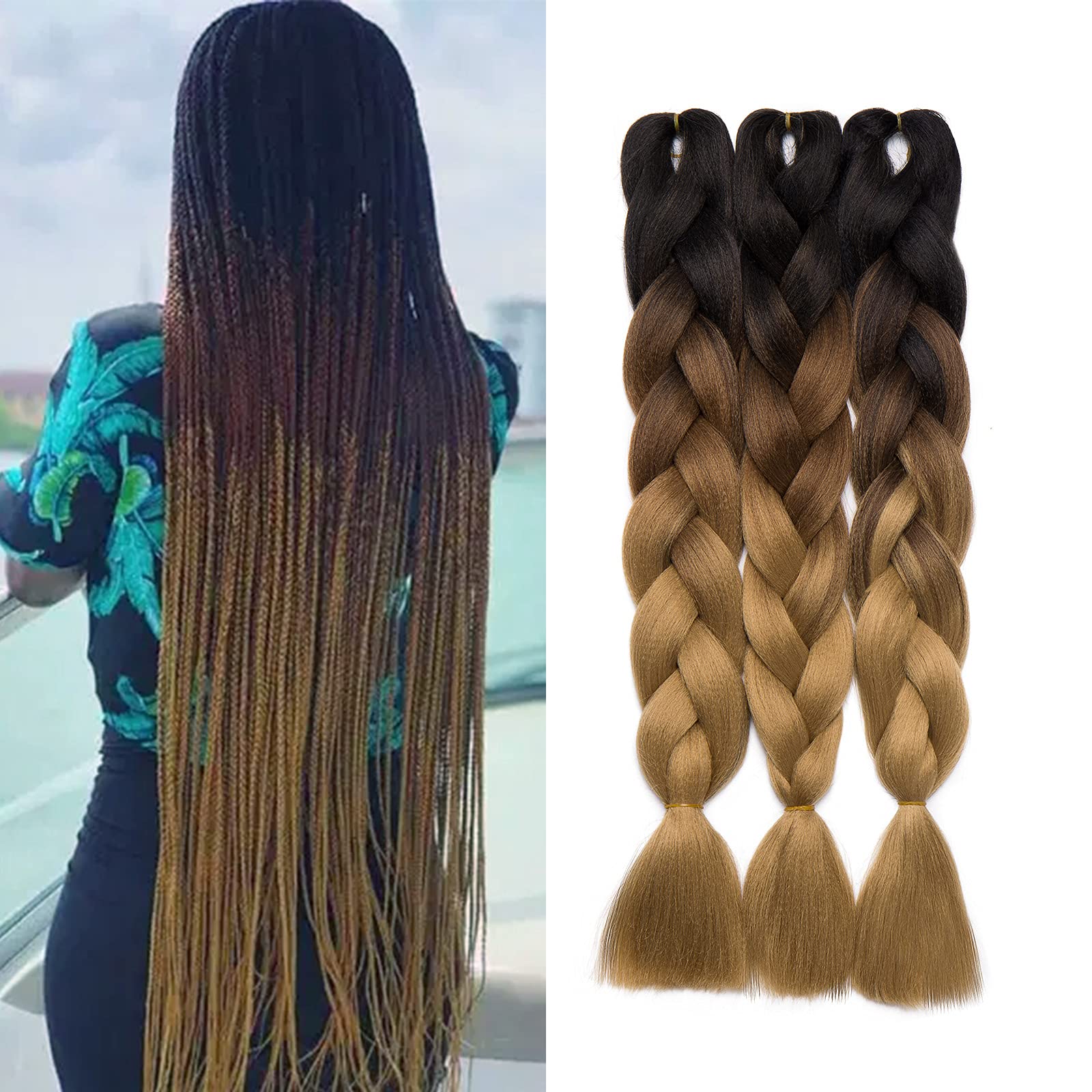 Brown ombre Braiding Hair Ombre 3 Tone 24inch Jumbo Braids Hair Extension 3pcs/Lot 100g/pc Afro Crochet Twist Braiding Hair