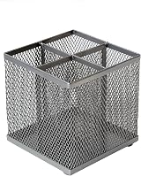 Osco Silver Wiremesh Square Pen Pot 4 Compartment Desk Tidy