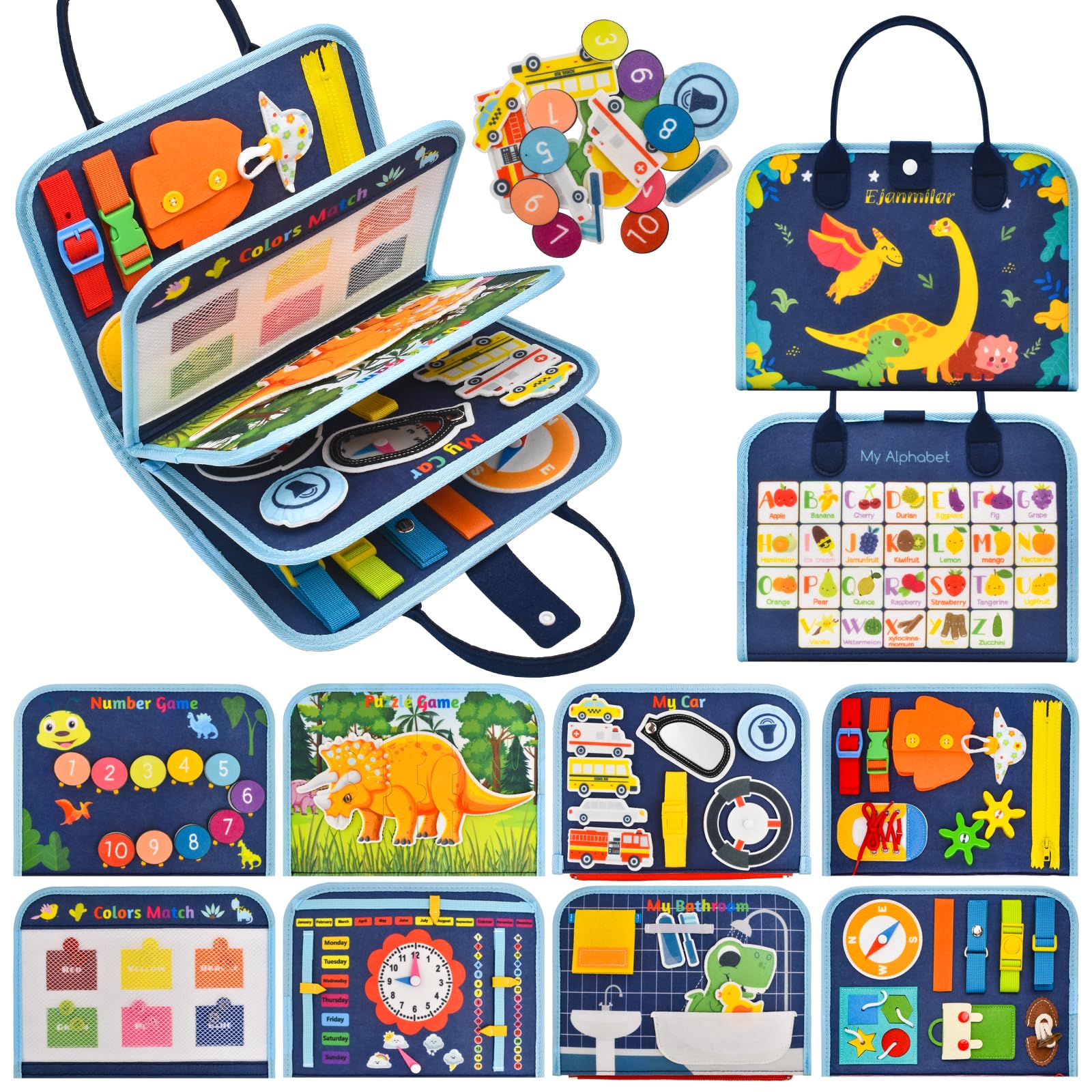 Photo 1 of Ejanmilar Busy Book for Toddlers 1-3, Montessori Toys Busy Board for 1 2 3 4 Year Old Boy Girl Birthday Gift Educational Learning Quiet Activity Book Airplane Car Travel Toys for Tollders Kids 1-3