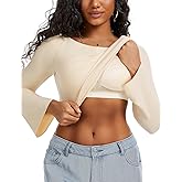 ZeroBound Off-Shoulder Crop Top Built-in Bra – Long Sleeve, Thermal, Bell-Sleeve