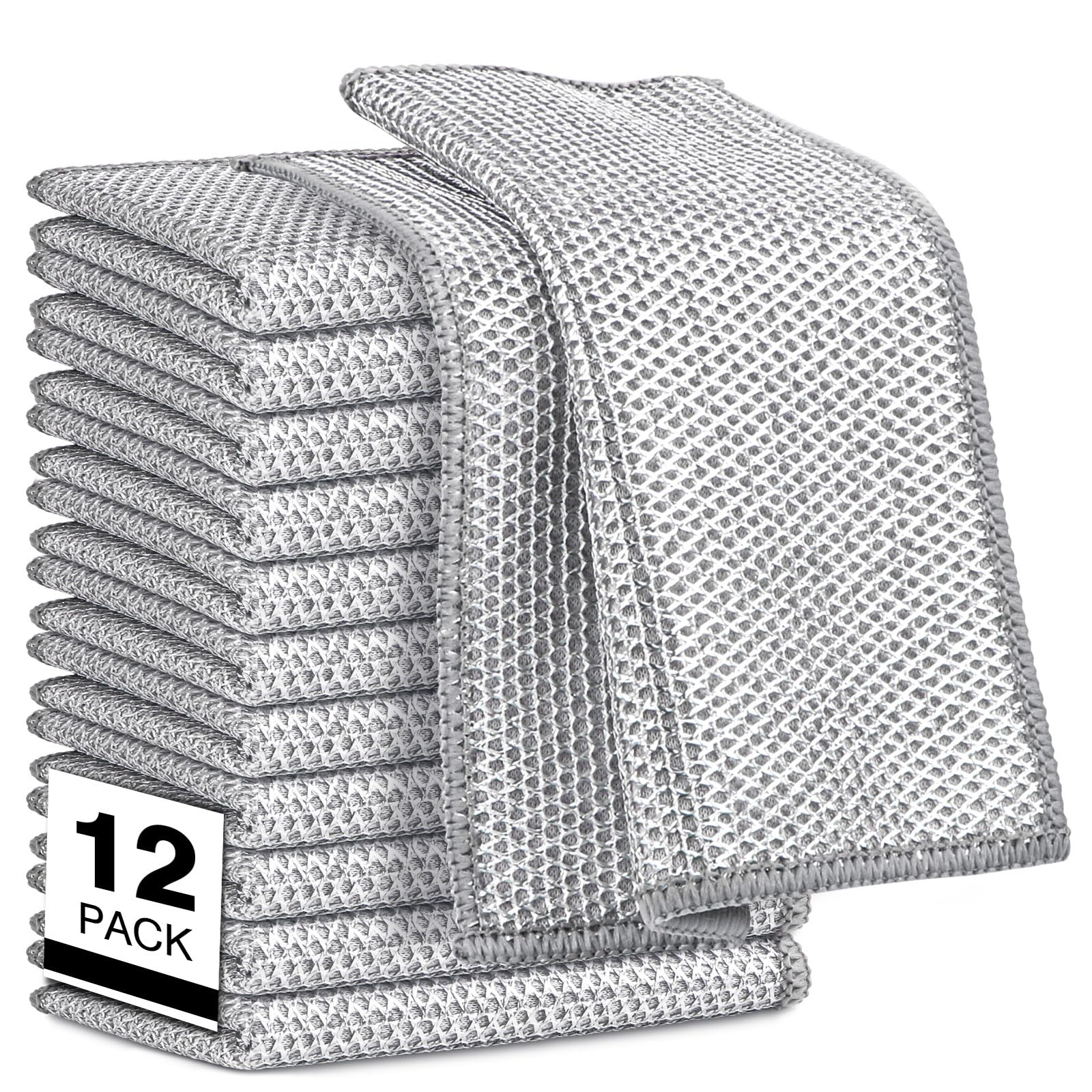 Photo 1 of AIDEA Non Scratch Wire Dishcloth 12PK, Wire Dishwashing Rag for Wet and Dry, Washable Dish Rags No Odor, Cleaning Pads Steel Scrubber for Cookware, Sinks, Dishes, Stove Tops, 7"×8"