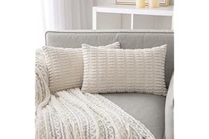 ANRODUO Pack of 2 Cream White Spring Pillow Covers Decorative Pillows 12x20 Inch for Couch Bed Living Room Soft Corduroy Striped Rectangular Cushion Case Boho Throw Pillows Neutral Spring Room Decor