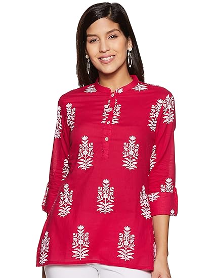 Women's Floral Regular Fit 3/4 Sleeve Cotton Top