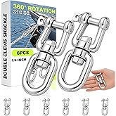Frienda 6 Pcs 316 Stainless Steel 1/4 (M6) Eye and Jaw Swivel Anchor Swivel Shackle 360° Rotation Double Clevis Shackle Marine Grade Accessories