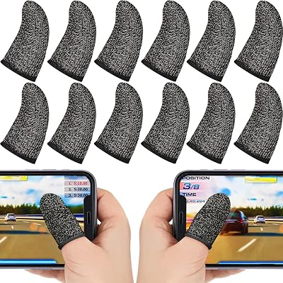 30 Piece Finger Sleeve for Gaming Mobile Game Controller Finger Thumb Sleeve Anti Sweat Breathable Seamless Touchscreen Cover Silver Fiber for Phone Game(Black Brim)