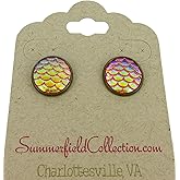 Summerfield Collection Antiqued Gold-tone Metallic Mermaid Scale Stud Earrings 12mm
