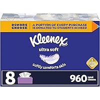 Kleenex Ultra Soft Facial Tissues, 8 Flat Boxes, 120 Tissues per Box (960 Total Tissues)