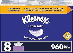 Kleenex Ultra Soft Facial Tissues, 8 Flat Boxes, 120 Tissues per Box (960 Total Tissues)