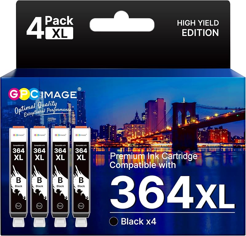 GPC Image 364XL Black Ink Cartridges Multipack for HP 364XL 5510 5520 6510 (4