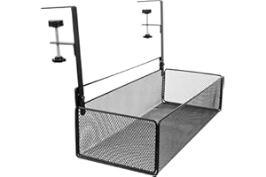 SEWACC Adjustable Clamp-on under Desk Storage Basket for Office, Black Metal Mesh Organizer for Documents,