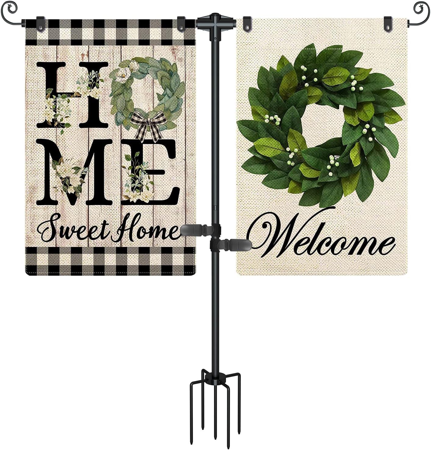 Flagpole Hardware - FFILY Garden Flag Stand Holder with 5 Prong Base for Double Flags - 3/4 Inch Extra Thick Heavy Duty Yard Flag Holder for Outside 12x18 Home Patio Decor