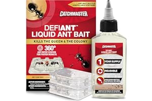 Catchmaster DEFIANT Premium Liquid Ant Killer, 1-Year Supply, Kills the Queen and Colony, No Mess Precision Bottle, Reusable Ant Traps Indoor & Outdoor, Pest Control Traps, Made in USA