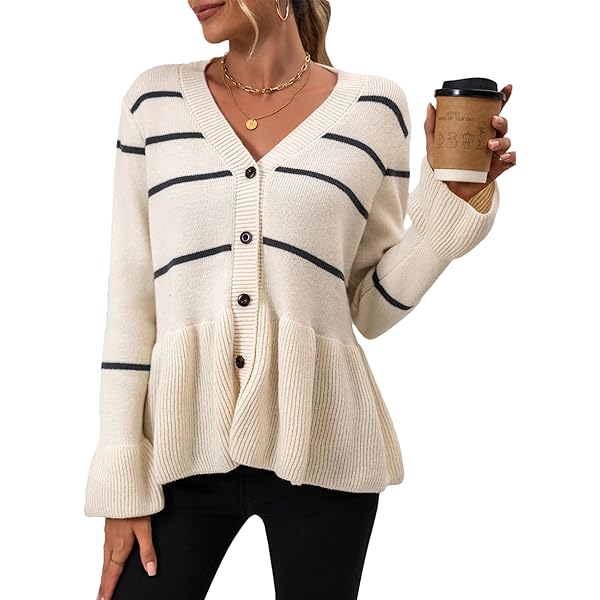 Mingzhu Women's Striped Cardigan Sweaters Long Sleeve Button Down