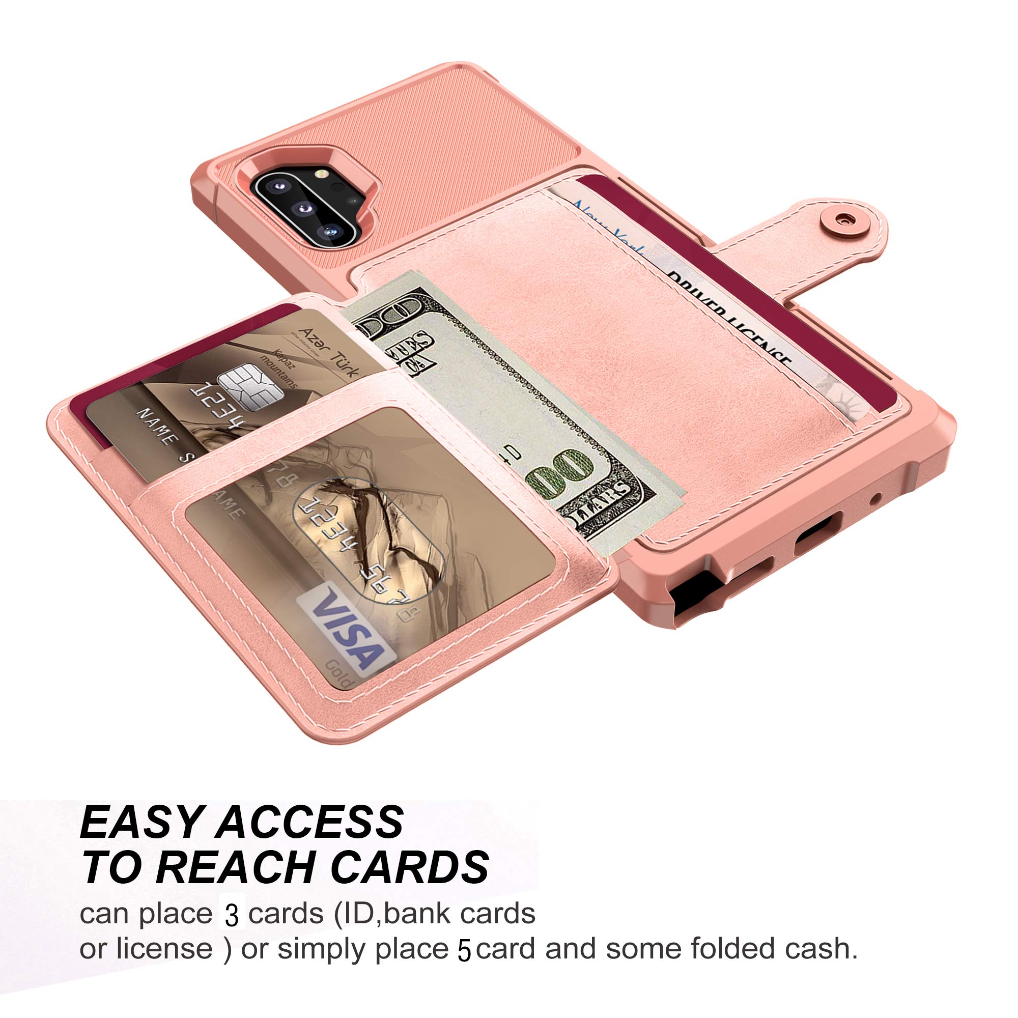 Galaxy Note 10 Plus Wallet Case, Sumsung Note 10+ Flip Leather Kickstand Fit Magnetic Wireless Car Charger Mount Slim Durable Shockproof Protective Card Slots Holder Case Cover (Pink)