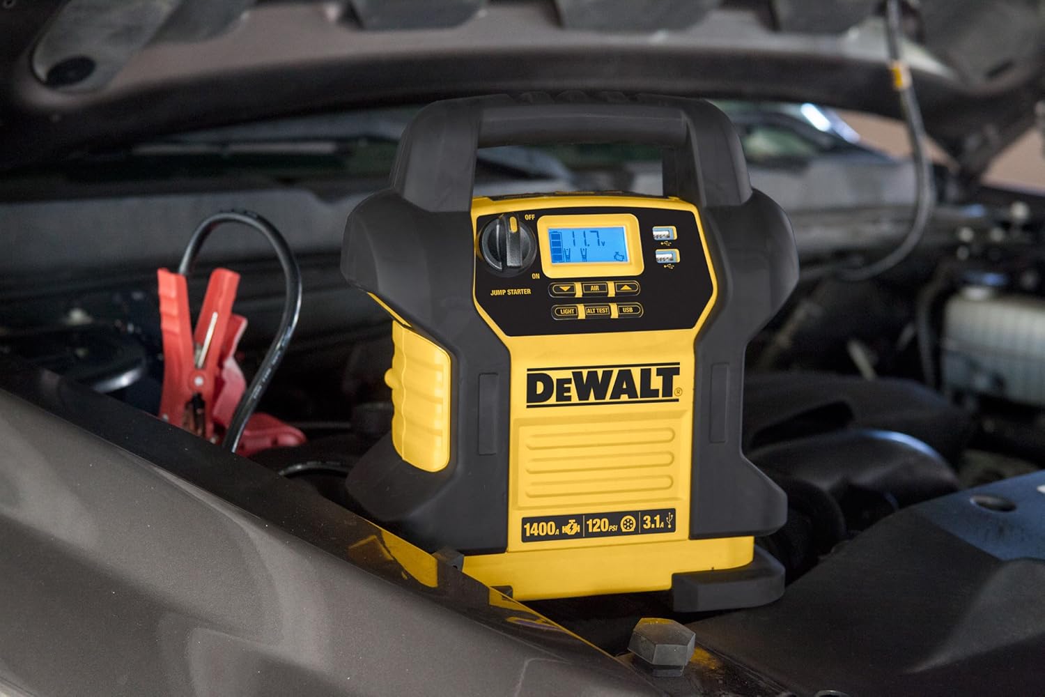 DEWALT DXAEJ14 Digital Portable Power Station Jump Starter: 1400 Peak/700 Instant Amps, 120 PSI Digital Air Compressor, 3.1A USB Ports, Battery Clamps: Automotive