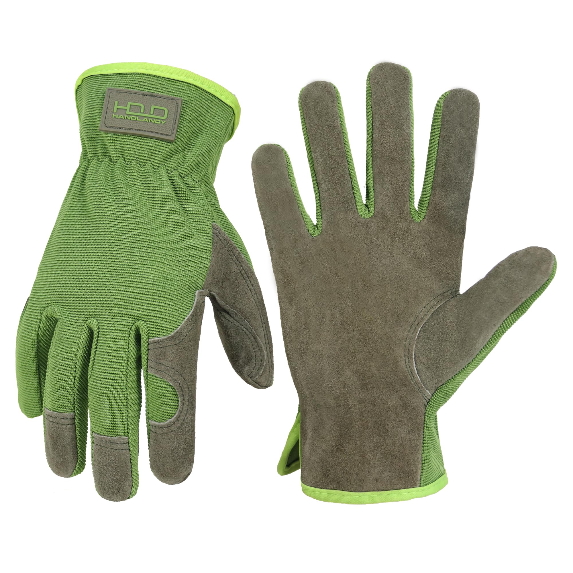 HANDLANDY Leather Gardening Gloves, Utility Work Gloves for Drivers, Mechanics - Premium Split Cowhide Dexterity & Breathable Design (XL)