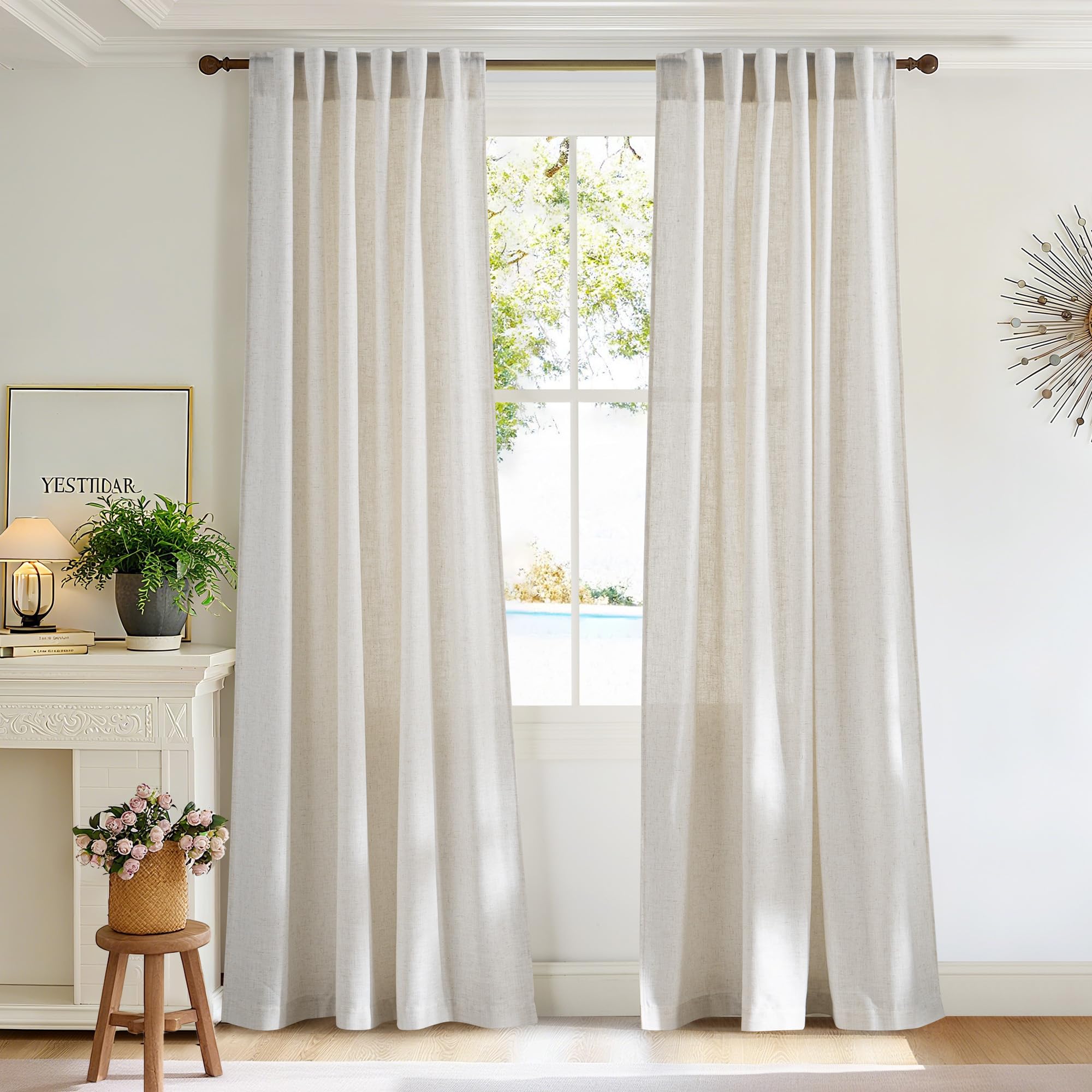 Photo 1 of NICETOWN Natural Linen Curtains 84 inches Long 2 Panels Set for Bedroom, 55" Wide Thick Drapes for Living Room Farmhouse Window Treatment Linen Privacy Rod Pocket & Back Tab with Light Filtering