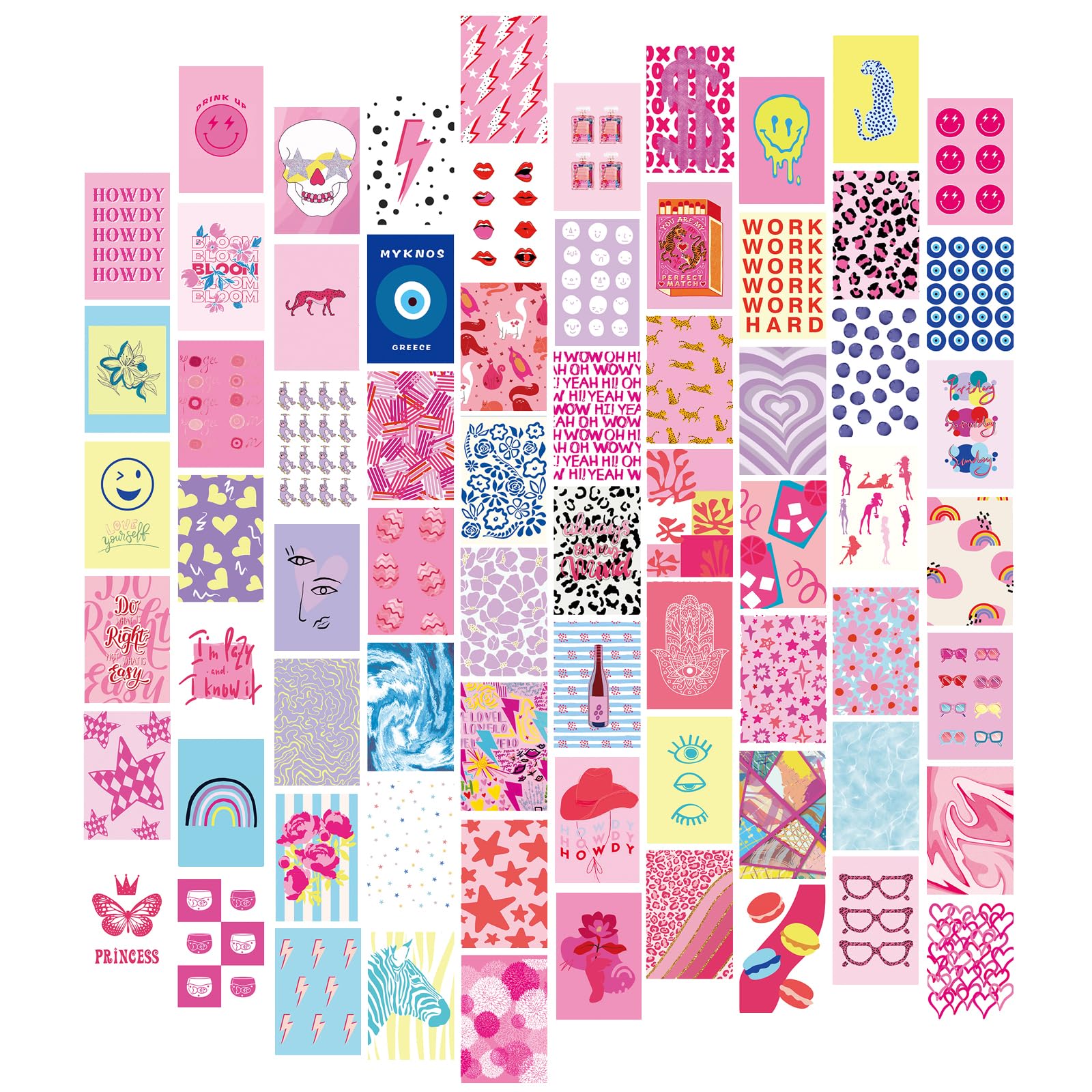 Qpout 70pcs Wall Decor Kit, Aesthetic Wall Art - Photo Collage Prints, Hot Pink Preppy Posters (4x6in Each)